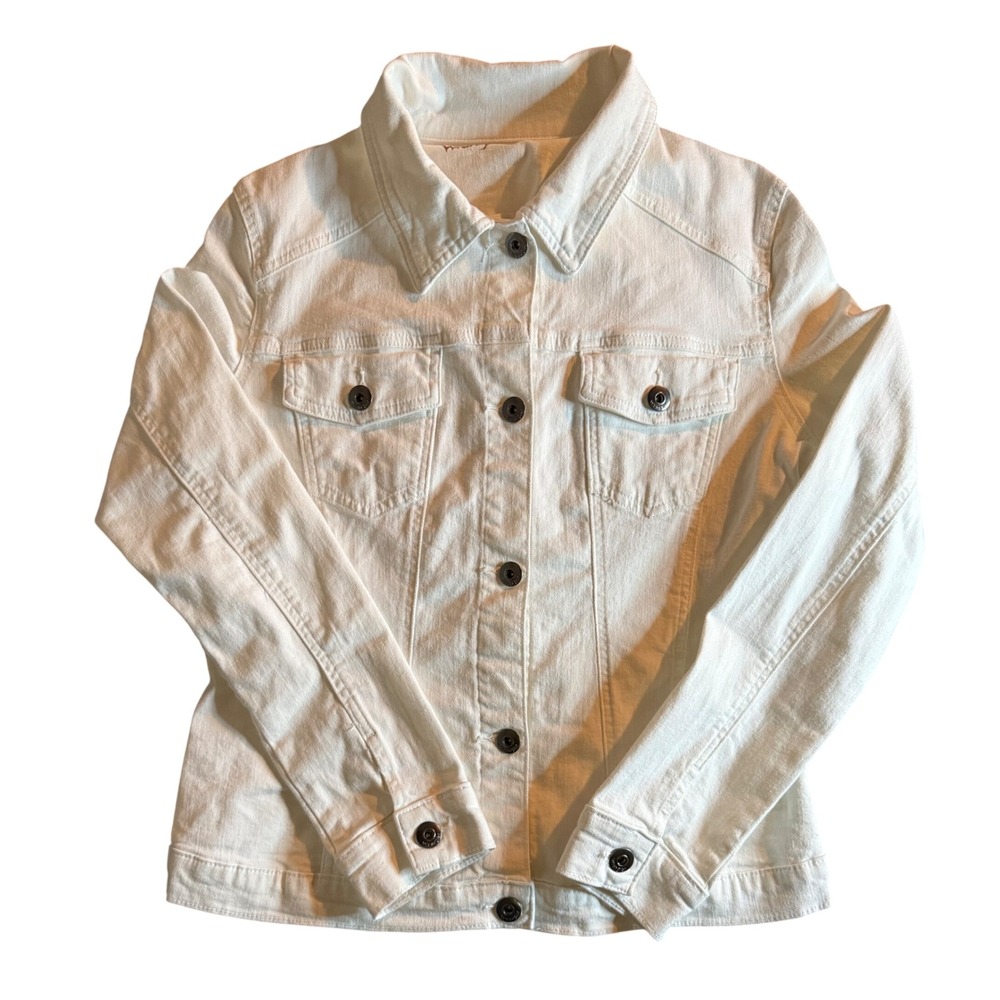 Wrangler 10ZFWJ1A5 Denim Jacket Womens Large White Stretch Trucker Coat